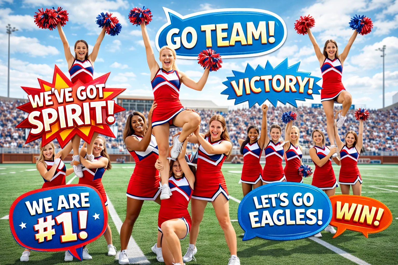 Best Cheerleading Slogans shown with a spirited cheer team performing, highlighting team identity and motivation.