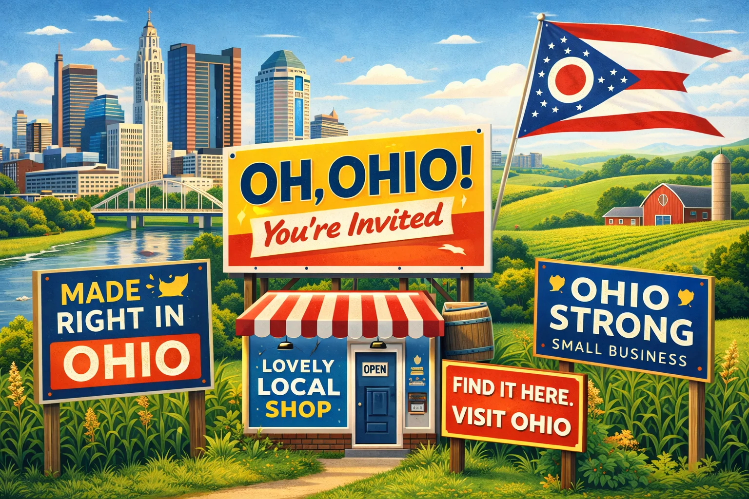 Best Ohio Slogans to Inspire Pride & Spirit shown through an Ohio Citysearch with local brands and pride-filled